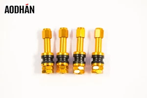 4 New Aluminum Gold Valve Stem With Dust Caps Set 0.453" Stem Holes - Picture 1 of 1
