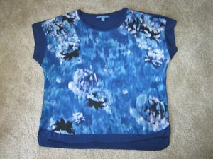 Simply Vera Vera Wang women's XL blue abstract floral short sleeve blouse - Picture 1 of 10
