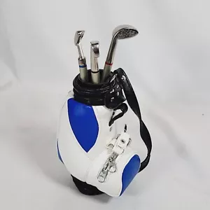 Dashing Blue & White Golf Bag Pen Holder with 3 Pens/Clubs Desktop Accessory Set - Picture 1 of 9