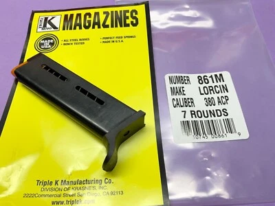 Brand New Lorcin .380 ACP 7 Round Blued Pistol Magazine Triple K  861M - Image 1 of 4