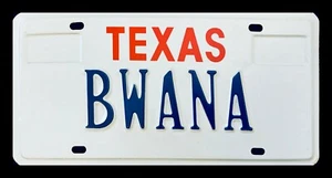 VANITY AUTO LICENSE PLATE " BWANA " AFRICA AFRICAN SAFARI BUDDY GUIDE JIM TIGER - Picture 1 of 1