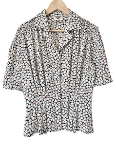 Vintage Jacques Vert Blouse - Size 10 Heart Print 80s Does 40s Collar Top Shirt - Picture 1 of 12