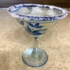 Margarita Martini Drinking Glass Cozumel Mexico Blue Bird Flowers 10 Oz Stemware - Picture 1 of 10