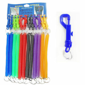 Retractable Spiral Clip On Ring Stretchy Elastic Coil Spring Keyring Key Chain 