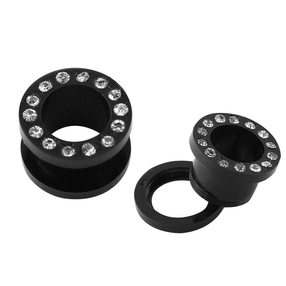 Tapones/indicadores/túneles atornillables acrílico negro con circonita cúbica transparente 20 piezas (B/6/1/6 Foto 1 de 1