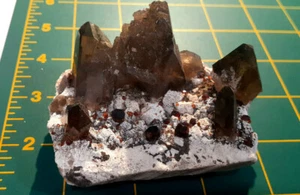 SPEKTAKULÄR! Rauchquarz mit Spessartin Granaten, Glimmer auf Microcline Mtx. - China - Bild 1 von 12