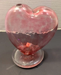 Vintage Pink Speckled Hand Blown Heart Bud Vase Made in Germany 6.25"T - Picture 1 of 7
