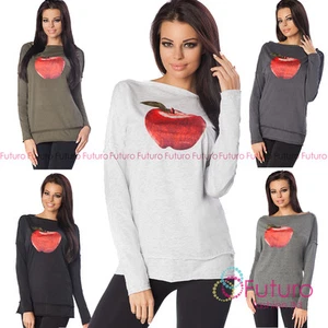 Womens Casual Top Apple Print Lightweight Jumper Blouse Sweat Size 8-12 FT2189 - Picture 1 of 9
