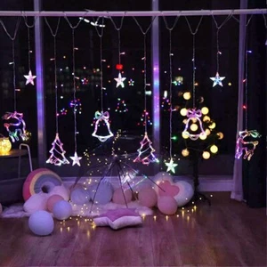 138 LED Star Deer Bell Curtain Fairy String Lights Hanging Christmas Party Decor - Picture 1 of 14