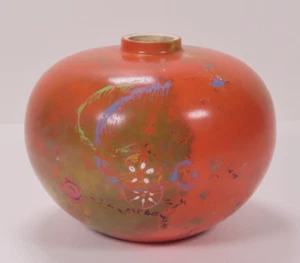 Vintage Japanese Orange Round Hand Painted Porcelain Vase 3.25" Tall x 4" - Picture 1 of 11
