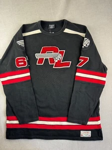Polo Ralph Lauren Jeans Hockey Jersey Size Xl Black Red Long Sleeve 67 Vintage - Picture 1 of 10