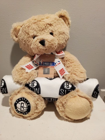 Brooklyn Nets • NBA • 2 Piece Set  NBA Ribboned Teddy Bear with Blanket 30"x 36" Cover