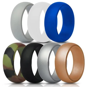 7PCS Silicone Rings Wedding Bands for Men Women - 8.7 mm Wide - 2mm Thick - Picture 1 of 7