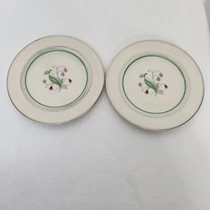 40s Syracuse China Coralbel Bread Plates Old Ivory 6.25" Silver Edge Pink Floral - Picture 1 of 9