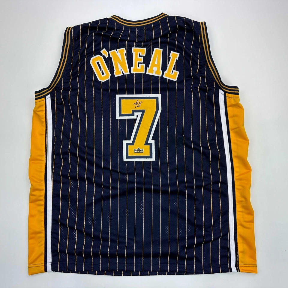 Camiseta reimpressão listra azul fac-símile autografada Jermaine O'Neal Indiana GG - Imagem 1 de 4
