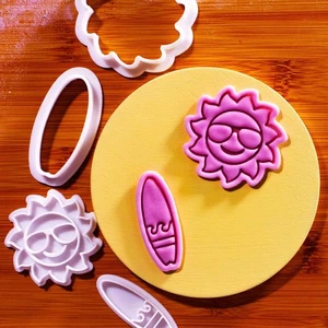 Ride & Shine - Mini 2" Cookie Cutter & Stamp Set - Surfboard & Sun Surfer Design - Picture 1 of 5