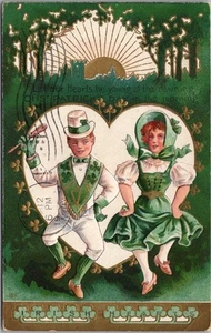 Vintage 1909 ST. PATRICK'S DAY Embossed Postcard "IRISH HEARTS" 1909 IL Cancel - Bild 1 von 2