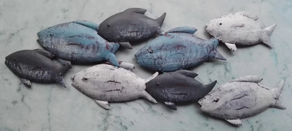 Wunderschönes Wandobjekt Fische bunter Fischschwarm Wanddekoration Eisen - Bild 1 von 1