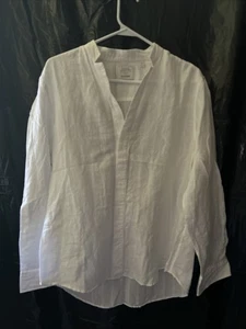 Murano Baird McNutt Linen Shirt Men Med White Roll Tab Long Sleeve Coastal Beach - Picture 1 of 4