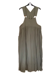 Aumora Plus Size 3XL Fit 18 20 22 Sage Green Cotton 60in Maxi Pinafore DRESS - Picture 1 of 8
