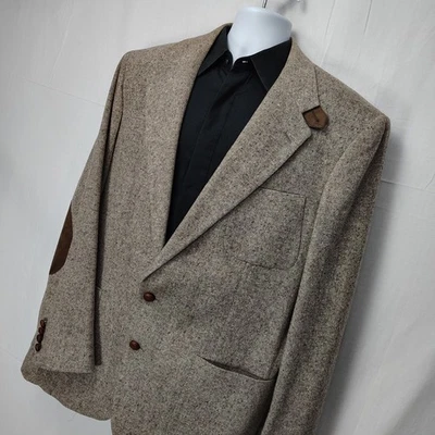 Blazer Stafford Country Para Hombres 46L Marrón Lana Manchado Tweed Codo Parche EE. UU. Foto 1 de 4