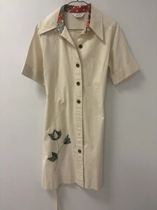 Vintage 60s JC Penney Fashions Button  Dress Size S Floral Embroidered With Belt - Picture 1 of 15