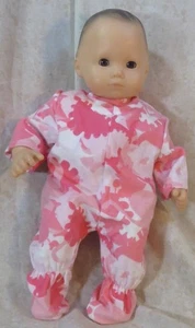 Doll Clothes Made 2 Fit  Girl 15" in Twins One Piece Footed Pajamas Swirls Pink - Picture 1 of 1