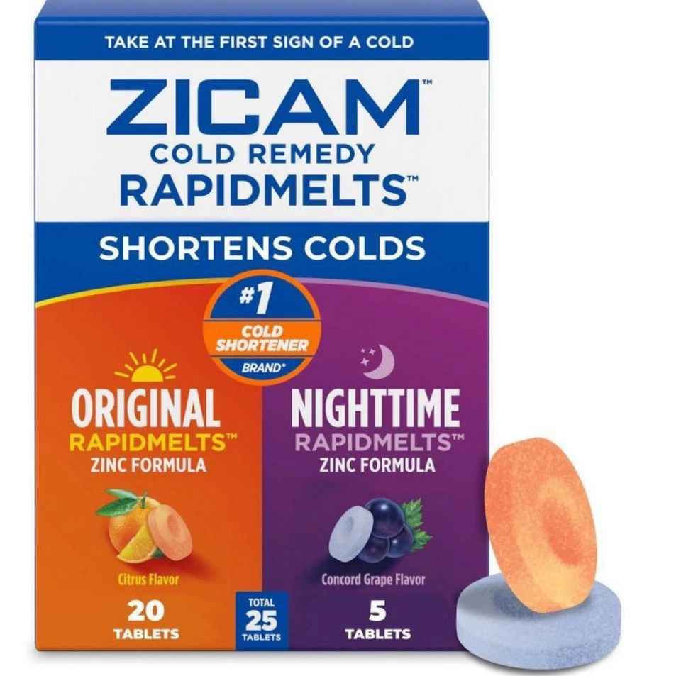 Paquete combinado homeopático de remedio para el resfriado de zinc Zicam Rapid Melts, cítricos de uva, 25 quilates Foto 1 de 4
