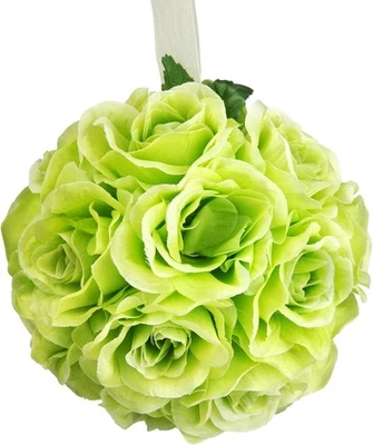 ROSE ARTIFICIAL FLOWER SILK KISSING BALL GREEN HANGING 6" WEDDING SHOWER PARTY - Image 1 of 4