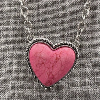 Vintage Hot Pink Heart Stone Rolo Chain Pendant - Image 1 of 2