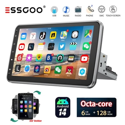 10" 1 DIN Android 14 6+128G Autoradio 8Kern BT 5.0 360° Drehbarer Bildschirm MIK - Bild 1 von 4