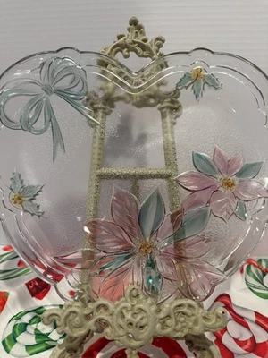 SAVOIR VIVRE  Crystal Heart Shaped Poinsettia Flower Christmas Holiday Tray EUC - Image 1 of 4