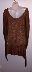 Wildlederimitat Damen braun Laser geschnitten Poncho Schal Überwurf langer Fransen Saum neu - Bild 1 von 6