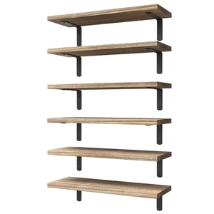 Wood Floating Shelves Set of 6, Shelves for Wall Decor, Farmhouse Shelf for B... - Picture 1 of 7