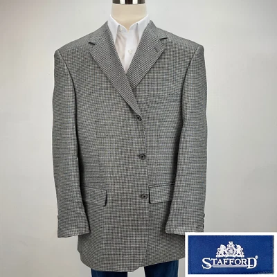 Casaco esportivo Stafford blazer masculino 46L cinza xadrez seda lã terno jaqueta casual FLAW - Imagem 1 de 4