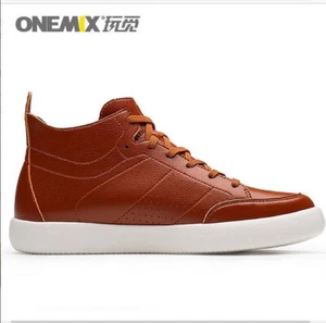 ONEMIX Men’s Classic High Top Leather Sneakers Brown Skateboard Shoes Size 9.5 - Picture 1 of 24