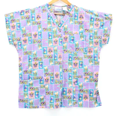 Vintage JIJ Scrubs Womens Multicolor Medical Uniform Angels All Over Print 1X - Image 1 of 4