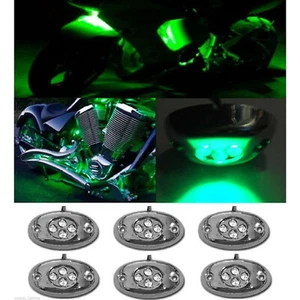 6Pc Green LED Chrome Modules Motorcycle Chopper Frame Neon Glow Lights Pods Kit - Picture 1 of 6