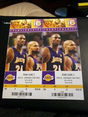 (2) Boletos de playoffs sin usar de Los Angeles Lakers Kobe Bryant Derek Fisher  Foto 1 de 3