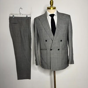 Custom Men's Suit 39R Gray Check Wool Two-Piece Pants 30W Double Breast - Picture 1 of 14