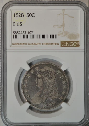 1828 Capped Bust half dollar, NGC F15..........Type Coin Company Cover