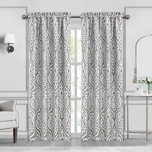 Contemporary Damask Curtains for Bedroom, Luxury Lined Darkening Jacquard Curtai - Picture 1 of 7