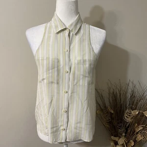 Camiseta sin mangas Victoria's Secret 100 % seda con botones a rayas talla XSmall - Imagen 1 de 11