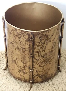 Vintage MCM 70s Italian Gilded Faux Bamboo Trash Wastebasket Hollywood Regency - Picture 1 of 9