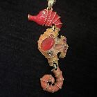 UNKNOWN MAKER JOINTED SEAHORSE NECKLACE 3.25" X 1.5" With Gold Chain 27"