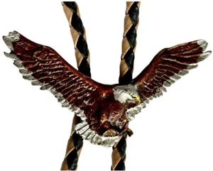 Bolo Tie HandPainted Eagle #1352 Eagle Logo On Back 2 Tone Woven Lariat EUC - Picture 1 of 7