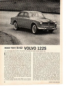 1962 VOLVO 122S ~ ORIGINAL 4-PAGE ROAD TEST / ARTICLE / AD - Imagen 1 de 1
