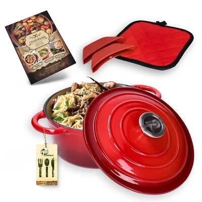 Kochtopf Kasserole Schmortopf aus emailliertem Gusseisen mit Deckel & Zubehör - Bild 1 von 4