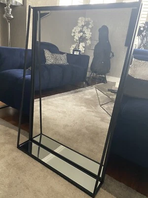 Black Metal Mirror With Mirrored Shelf - Image 1 of 2