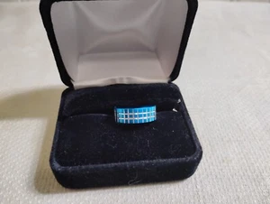 Vintage Blue Enameled Aluminum Metal Line Etched Band Ring Size 7 - Picture 1 of 3